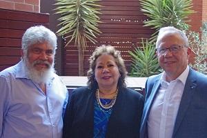 Larrakia Traditional Owner Bill Risk,Senior Aboriginal Affairs Advisor Irene Stainton and Ichthys Project Managing Director Louis Bon at the launch of INPEX’s Stretch Reconciliation Action Plan